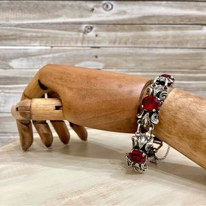 VINTAGE 1930s Corinthian Bracelet with Red Swarovski Crystals by Guglielmo Cini